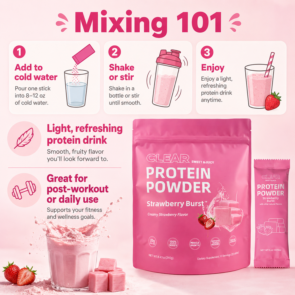 Strawberry Burst Clear Protein Powder | 20g Grass-Fed Whey Isolate | Light & Juicy Protein Drink