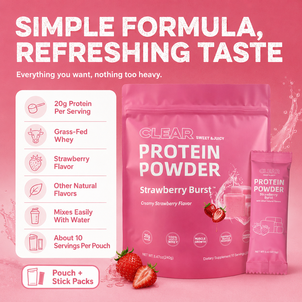 Strawberry Burst Clear Protein Powder | 20g Grass-Fed Whey Isolate | Light & Juicy Protein Drink