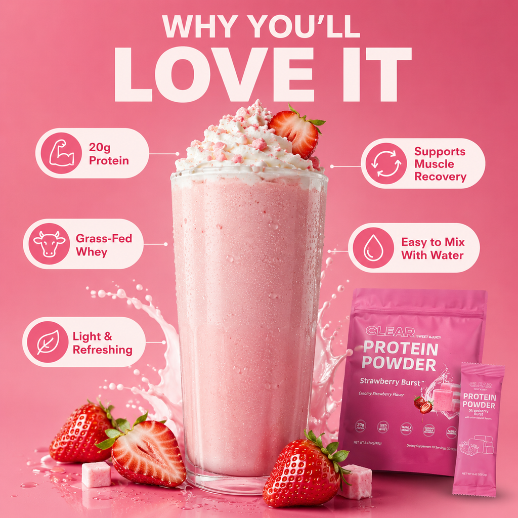 Strawberry Burst Clear Protein Powder | 20g Grass-Fed Whey Isolate | Light & Juicy Protein Drink