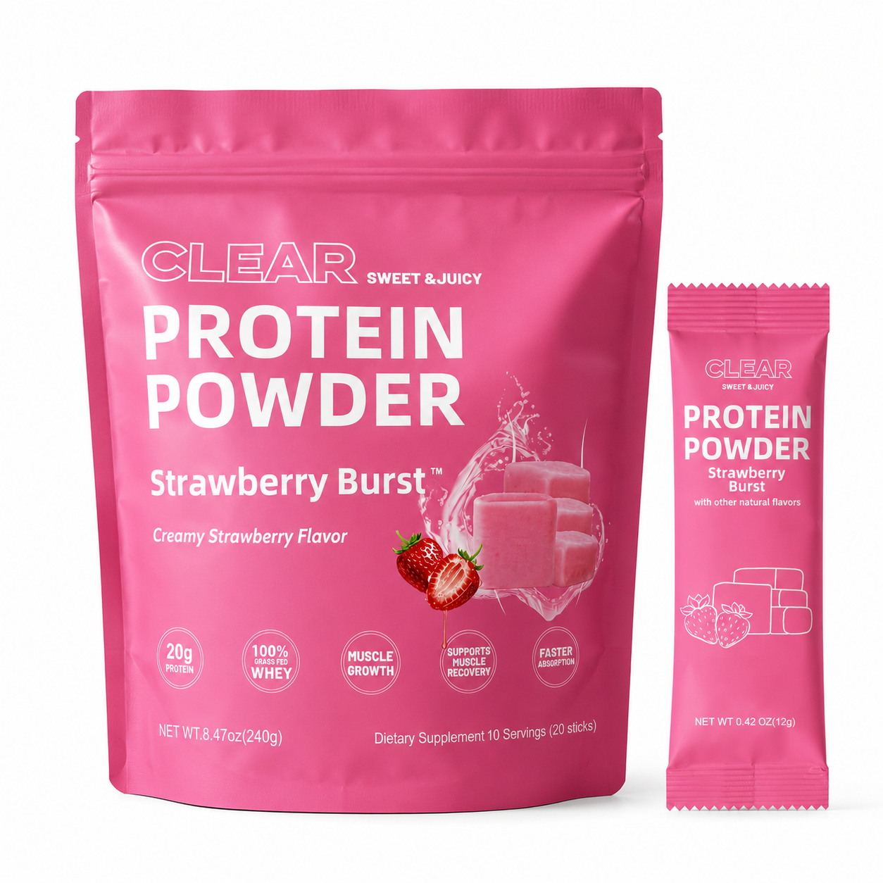 Strawberry Burst Clear Protein Powder | 20g Grass-Fed Whey Isolate | Light & Juicy Protein Drink