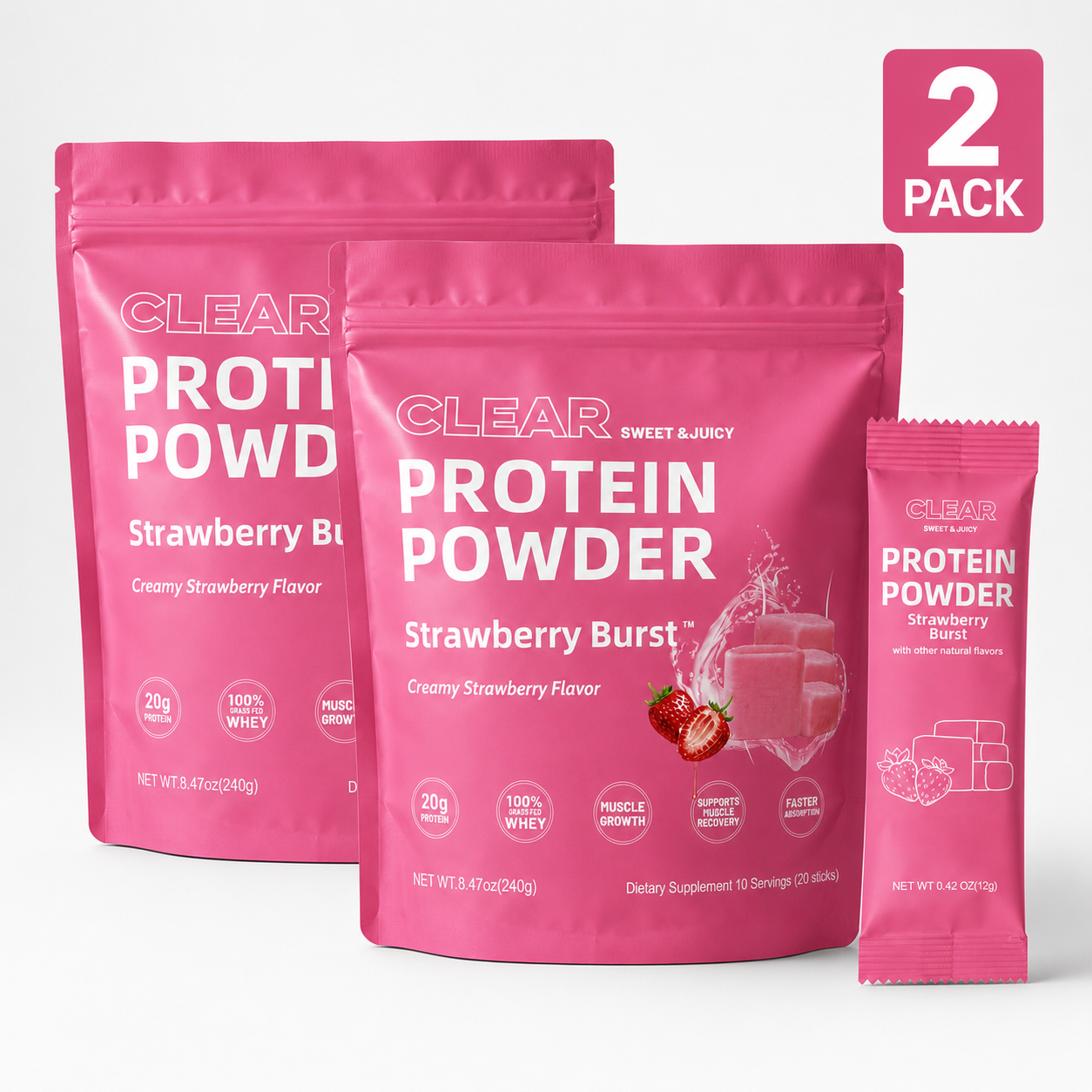 Strawberry Burst Clear Protein Powder | 20g Grass-Fed Whey Isolate | Light & Juicy Protein Drink