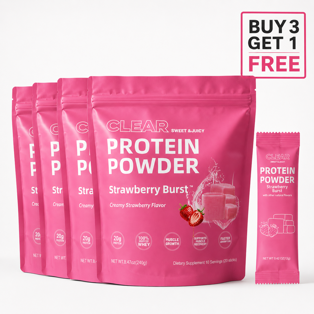 Strawberry Burst Clear Protein Powder | 20g Grass-Fed Whey Isolate | Light & Juicy Protein Drink